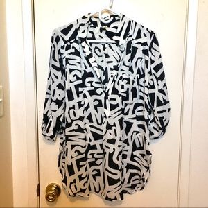 Black & White V Neck Blouse with Letters